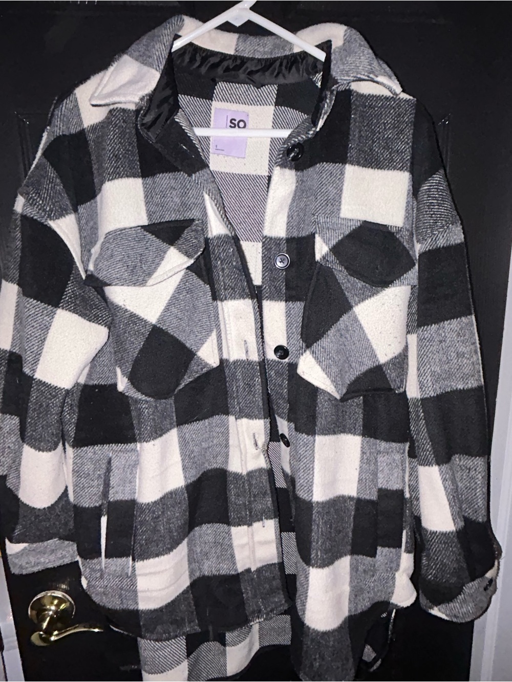 SO Black & White Buffalo Plaid Utility Jacket